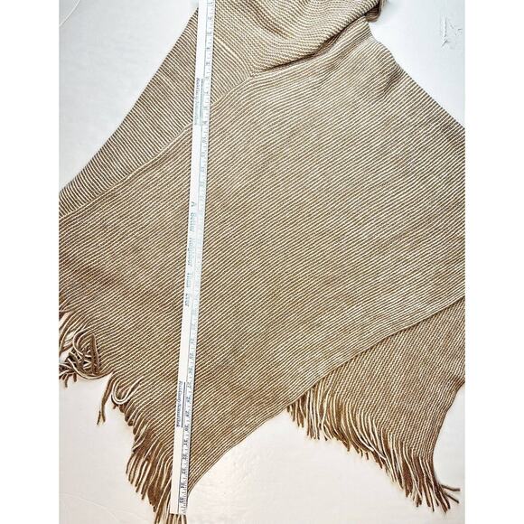 Chicos Cowl Neck Poncho OS Beige/Tan Metallic Striped Knit Sweater Fringe NEW - Picture 6 of 8